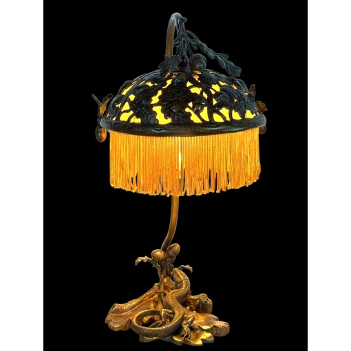Bronze Victorian Aesthetic Movement Lizard & Acorn Motif Lamp