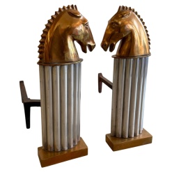 1930’s Horse Andirons in Brass and Aluminum