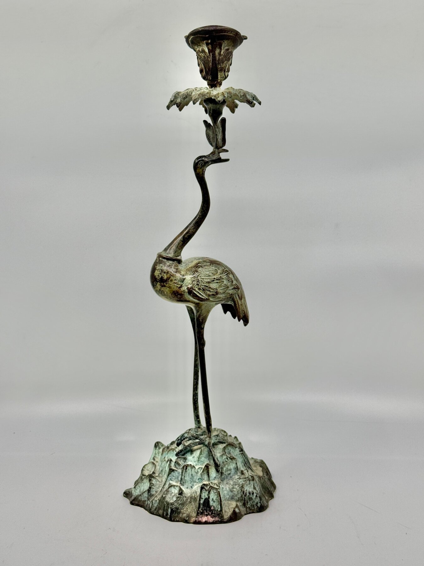 19th Century Neo Classical Grand Tour Bronze Heron Candle Holder - Image 2