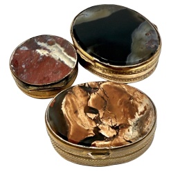 3 Victorian Snuff Boxes Gilt Metal and Banded Agate