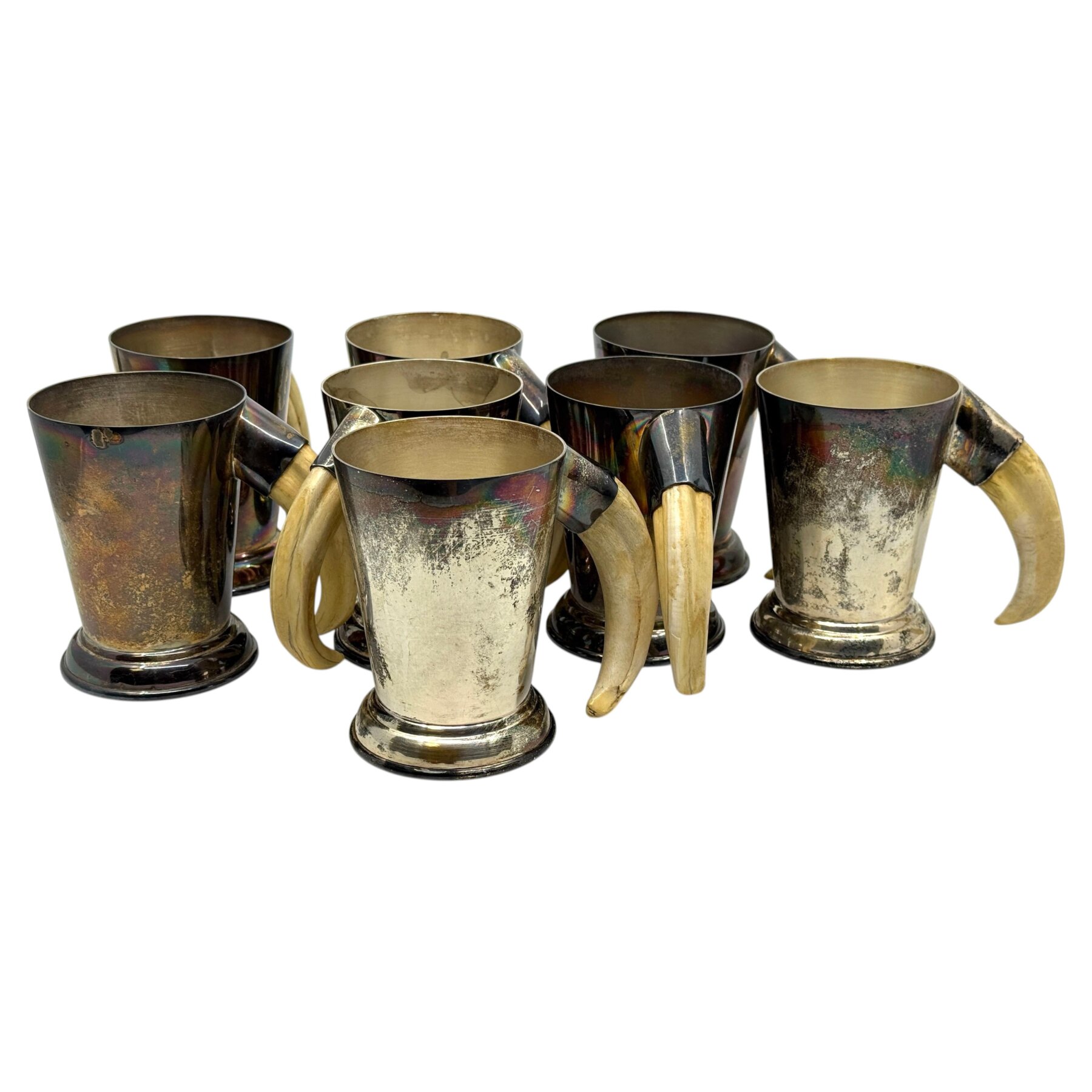 8 P.H. Vogel Silverplate with Boar Tusk Handled Mugs