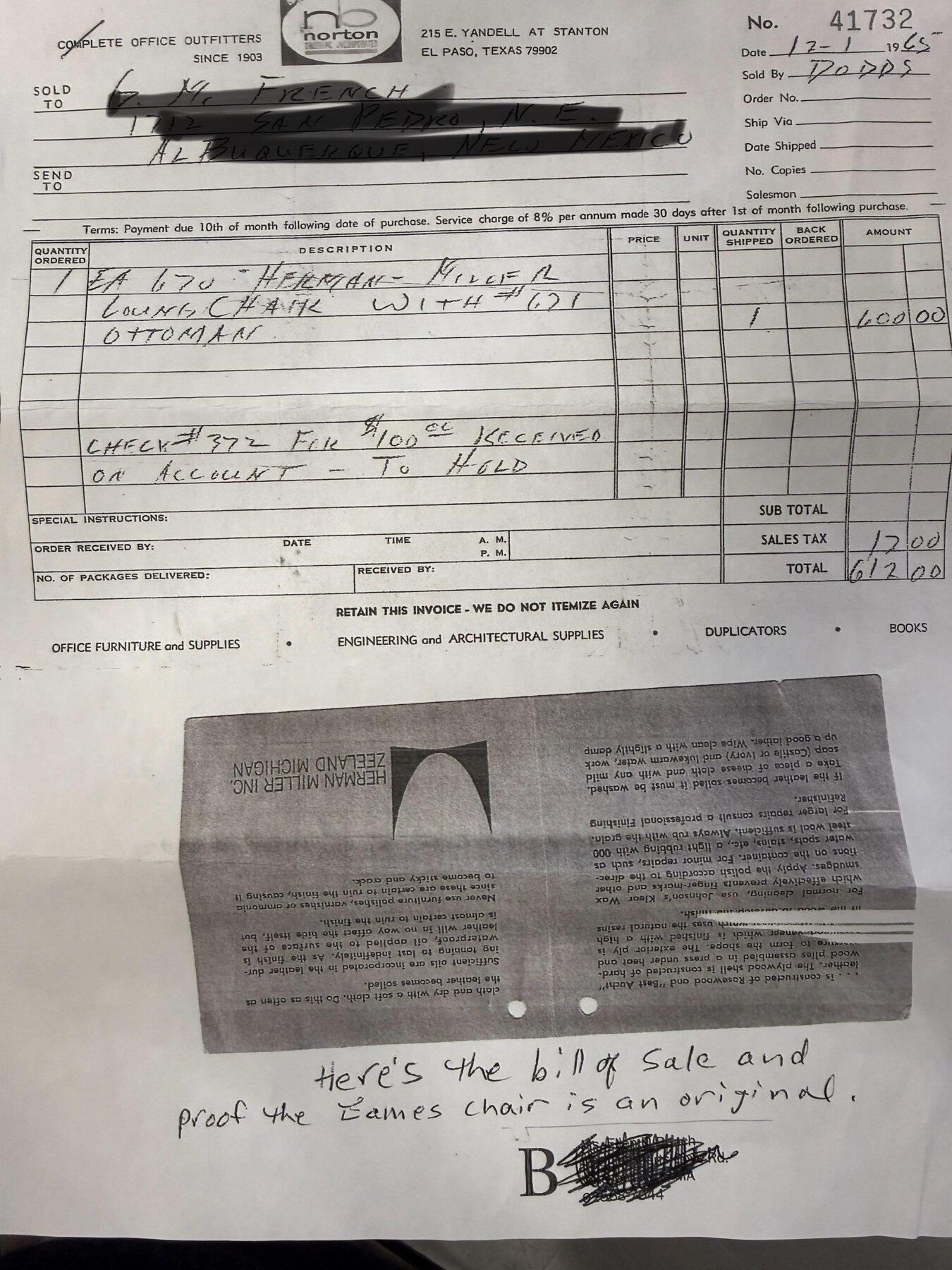 Rare 1964 Rosewood Herman Miller Eames Lounge chair and Ottoman w/Original Receipt - Image 20