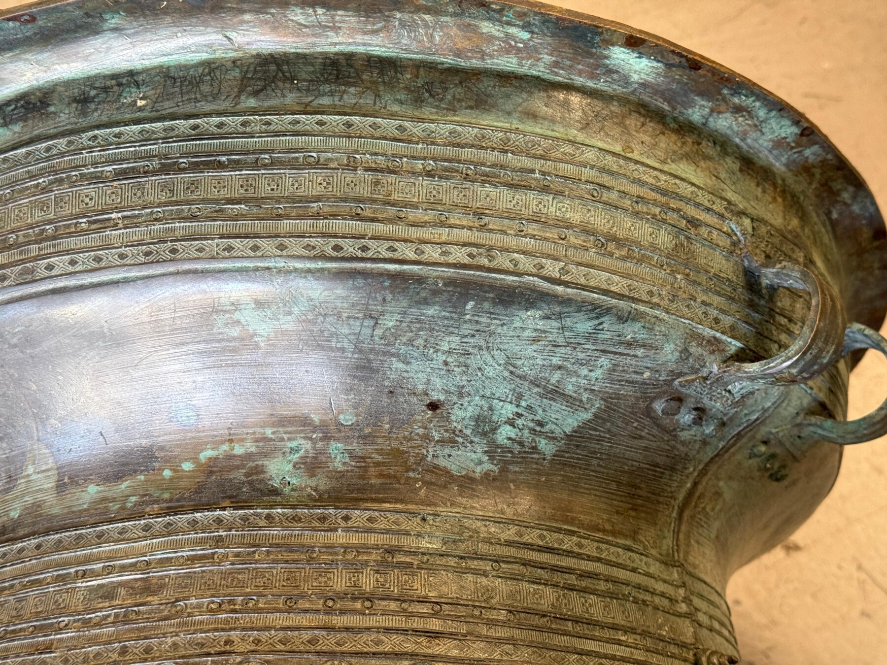 Early Southeast Asian Bronze Drum Table with Beautiful Patina - Image 15