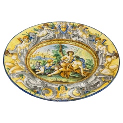 Massive Early 20th Century Italian Majolica Bacchanalian Scene Platter