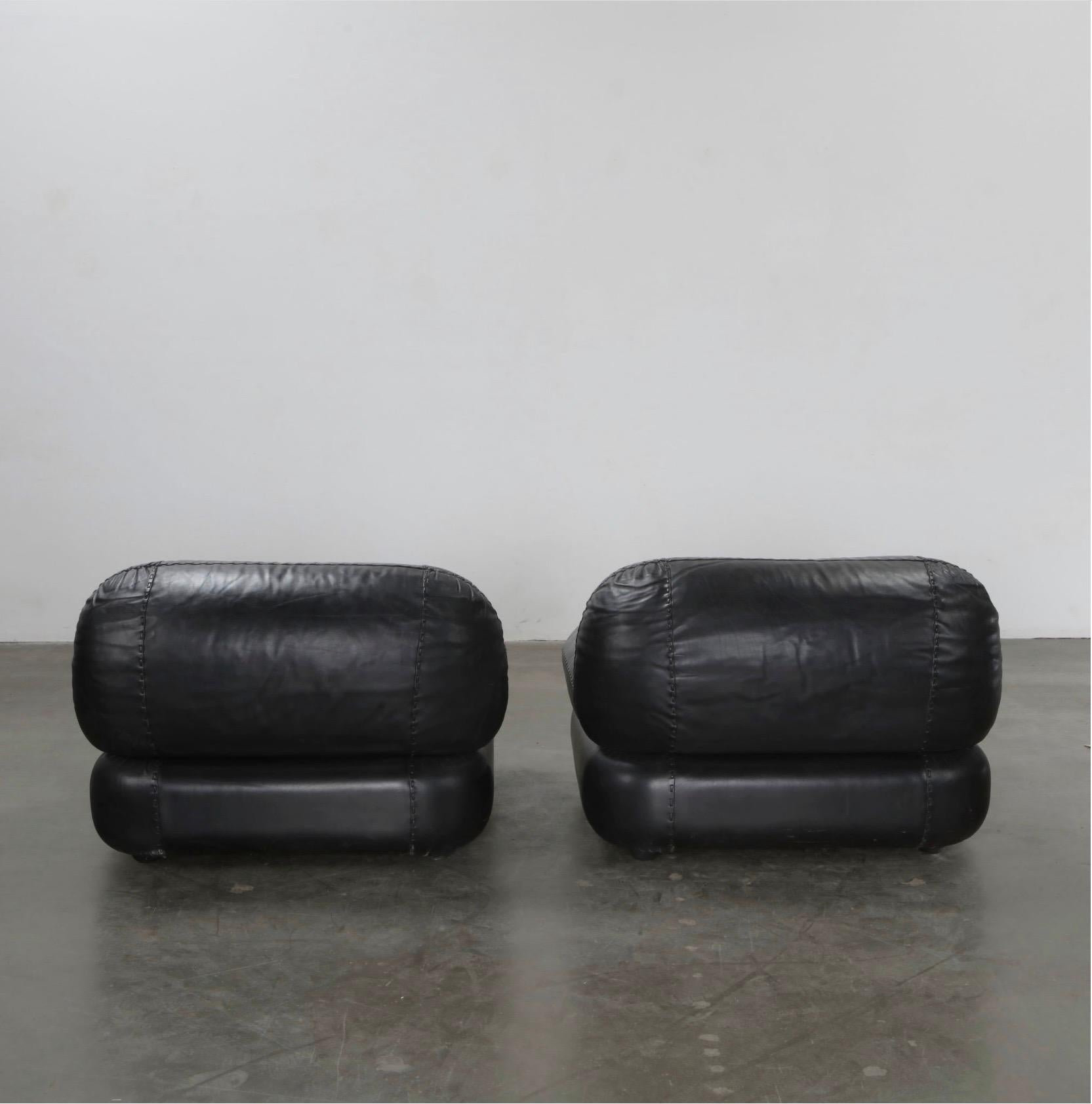 Pair of 1970’s Adriano Piazzesi Stitched Leather Lounge Chairs - Image 5