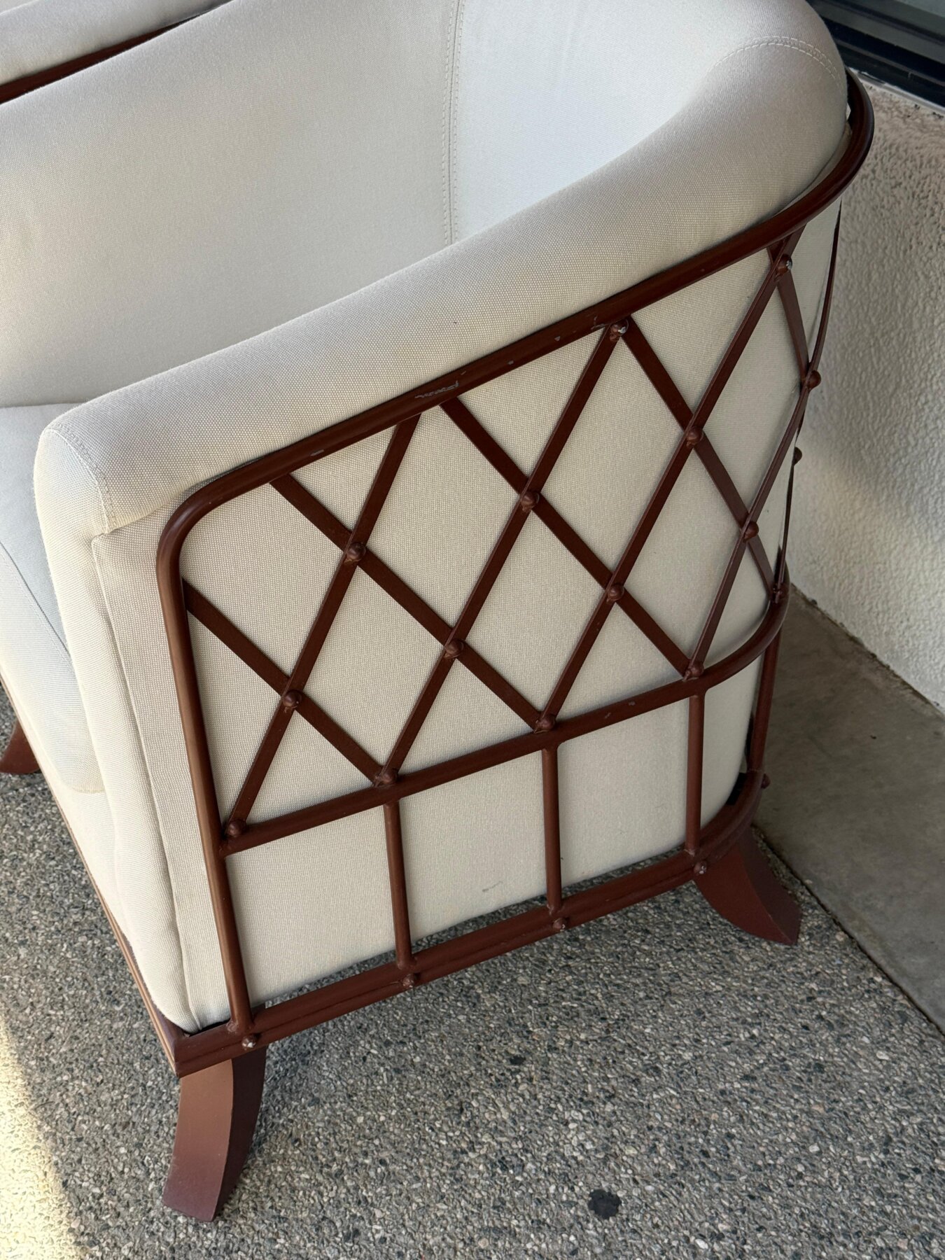 Set of Four Outdoor Club Chairs Painted Metal in Sunbrella Fabric - Image 7