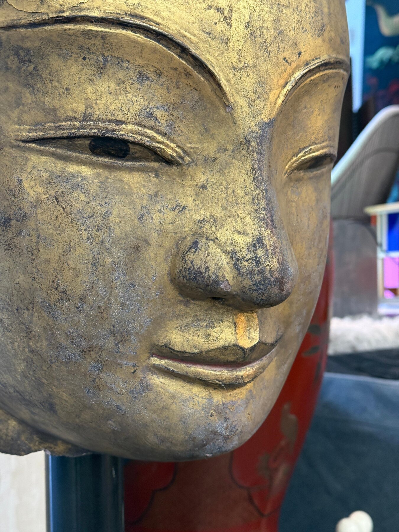 Southeast Asian Gilded Buddha Sculpture on Bronze Rain Drum Base - Image 11