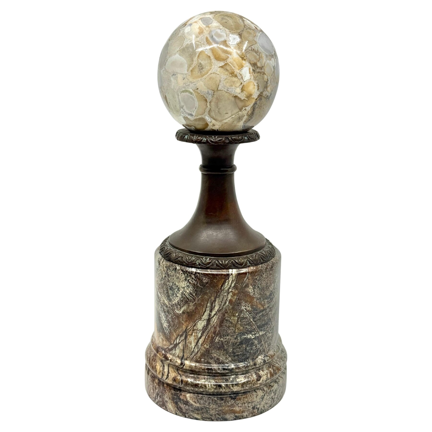 Theodore and Alexander Neo Classical Specimen Marble Sphere Bronze Mounted