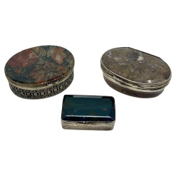 3 Antique Victorian Snuff or Trinket Boxes with Banded and Moss Agate
